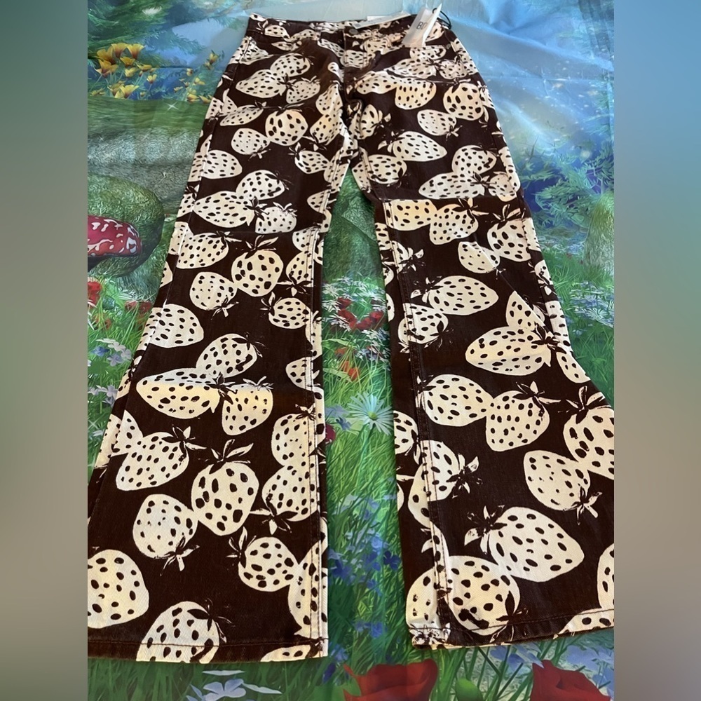 UO BDG '90s Mid-Rise Bootcut Jean in Brown, Strawberry Print, Size: 26, NWT - Picture 7 of 16